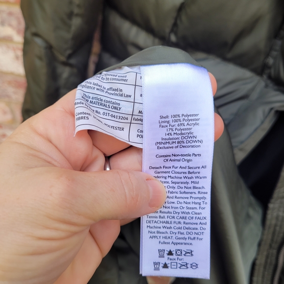 Eddie Bauer Lodge Dark Green Hooded Down Duffle Coat with Faux Fur Trim - Picture 9 of 12